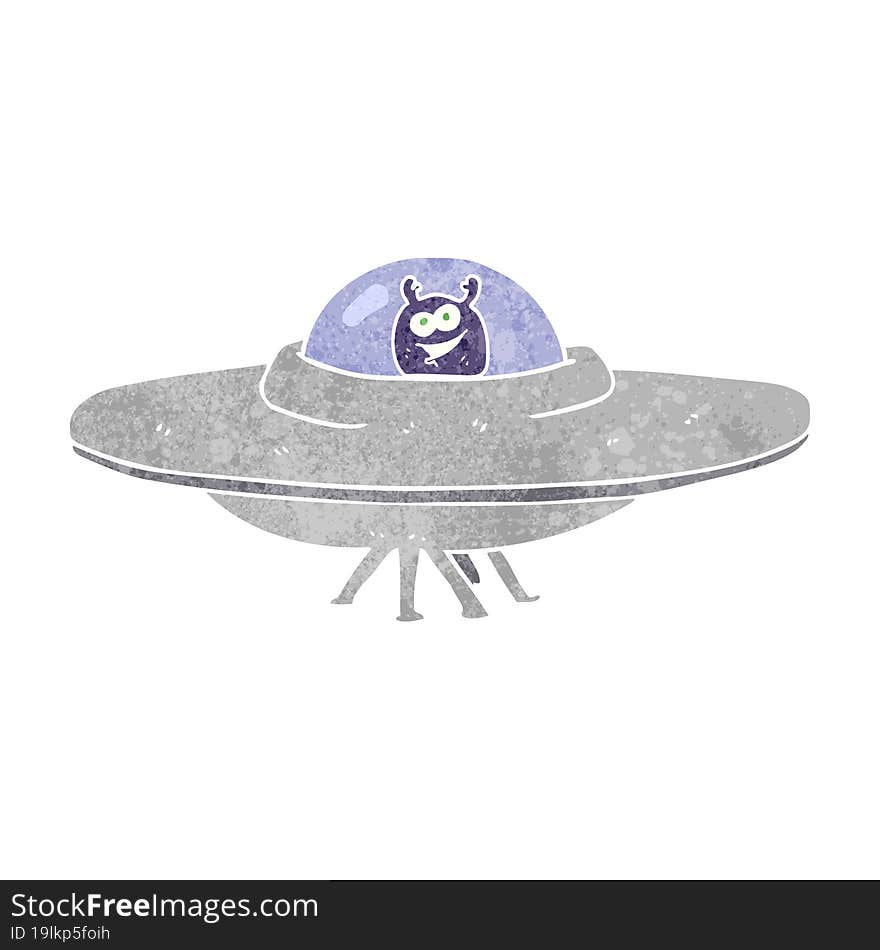 freehand retro cartoon flying saucer