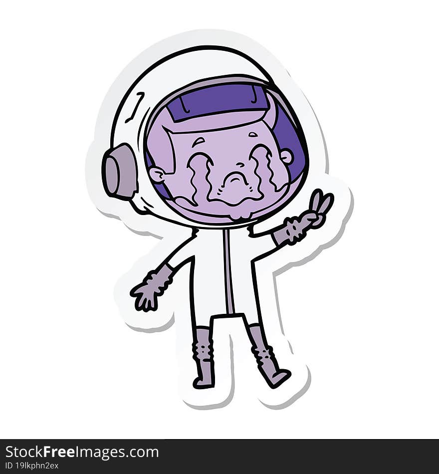 sticker of a cartoon crying astronaut