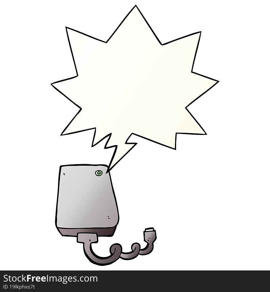 cartoon hard drive and speech bubble in smooth gradient style