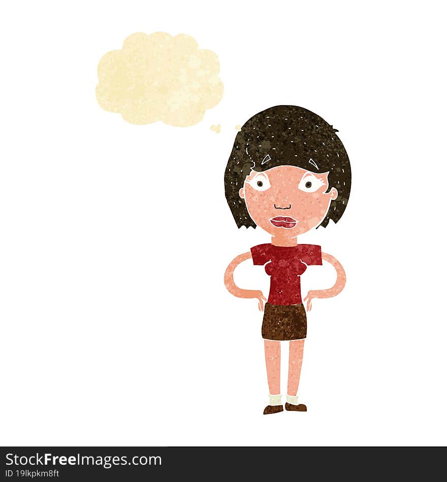 Cartoon Worried Woman With Thought Bubble