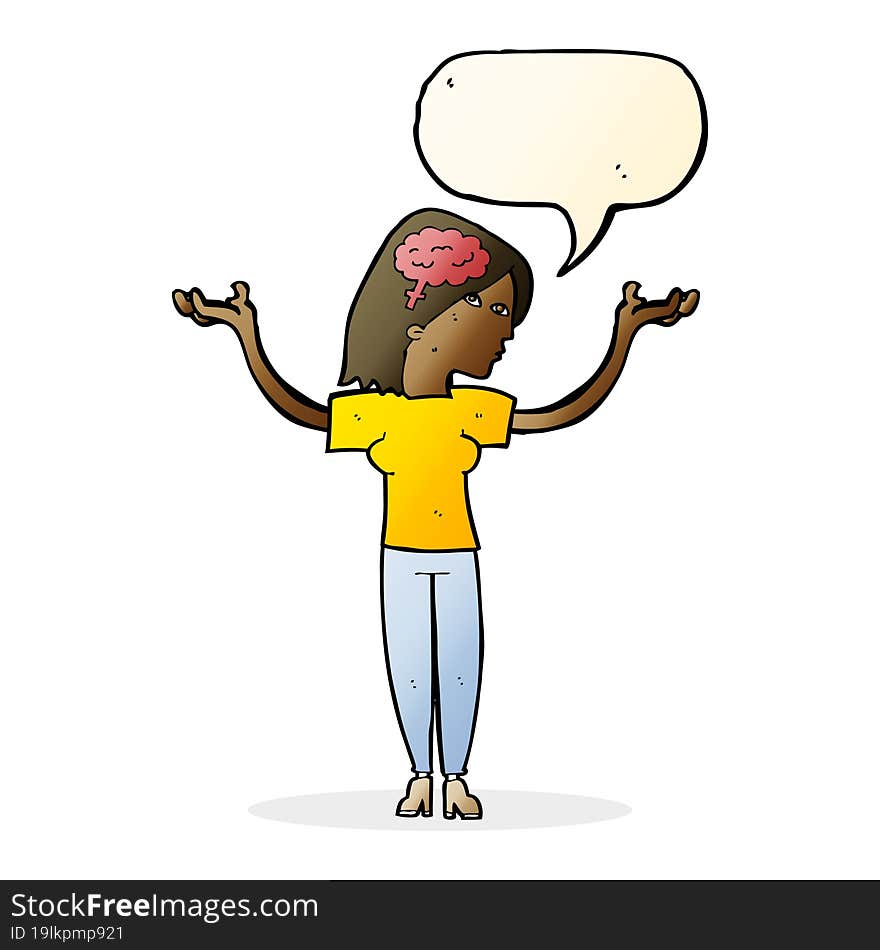 cartoon intelligent woman with speech bubble