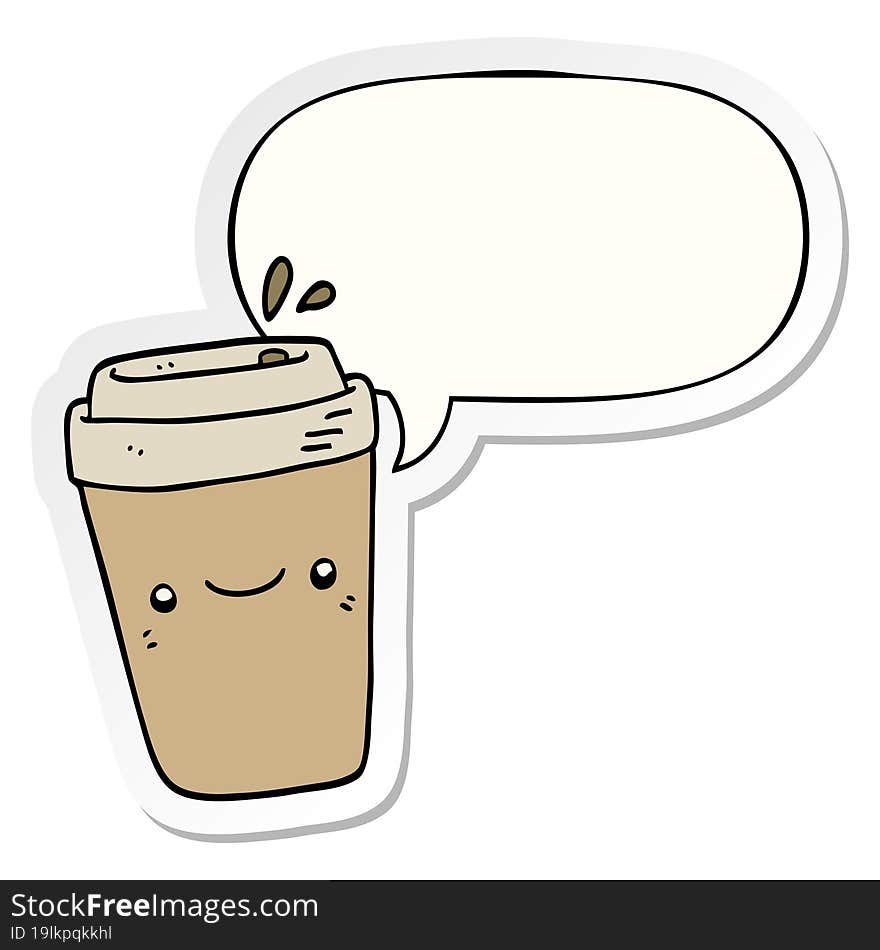 Cartoon Takeaway Coffee And Speech Bubble Sticker