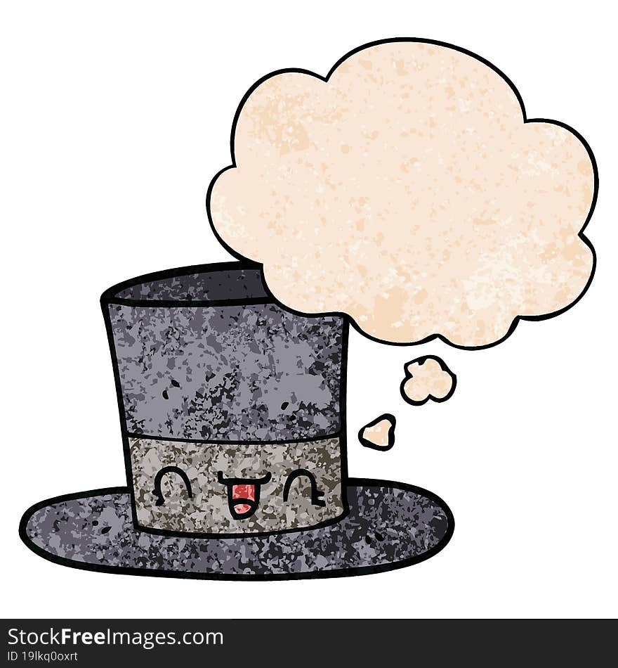 cartoon top hat and thought bubble in grunge texture pattern style