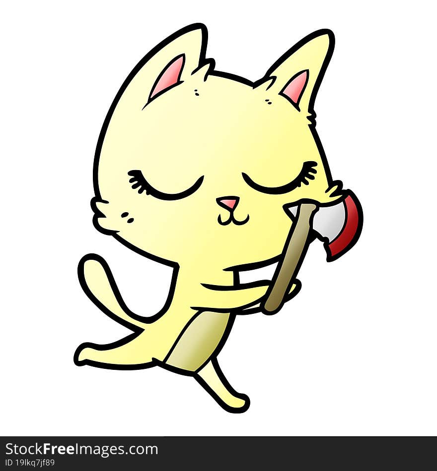 calm cartoon cat with axe. calm cartoon cat with axe