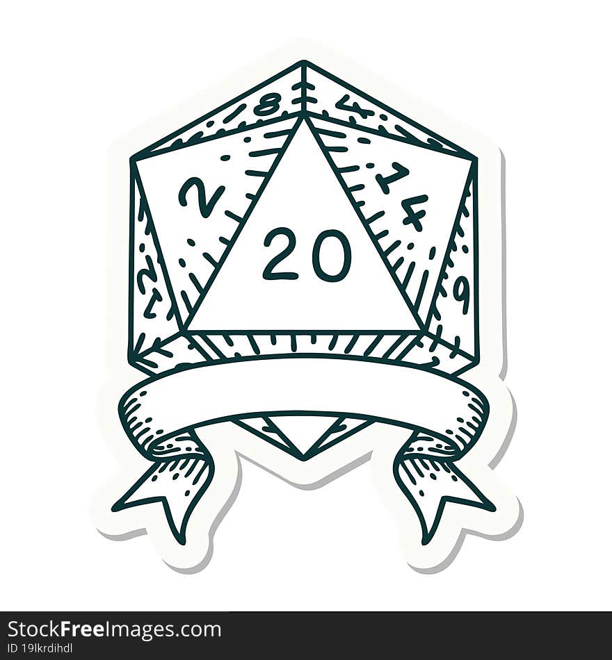 natural 20 critical hit D20 dice roll sticker