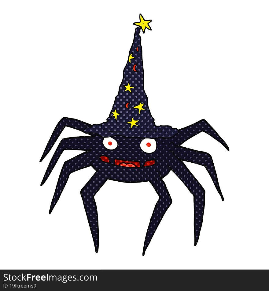 cartoon halloween spider in witch hat