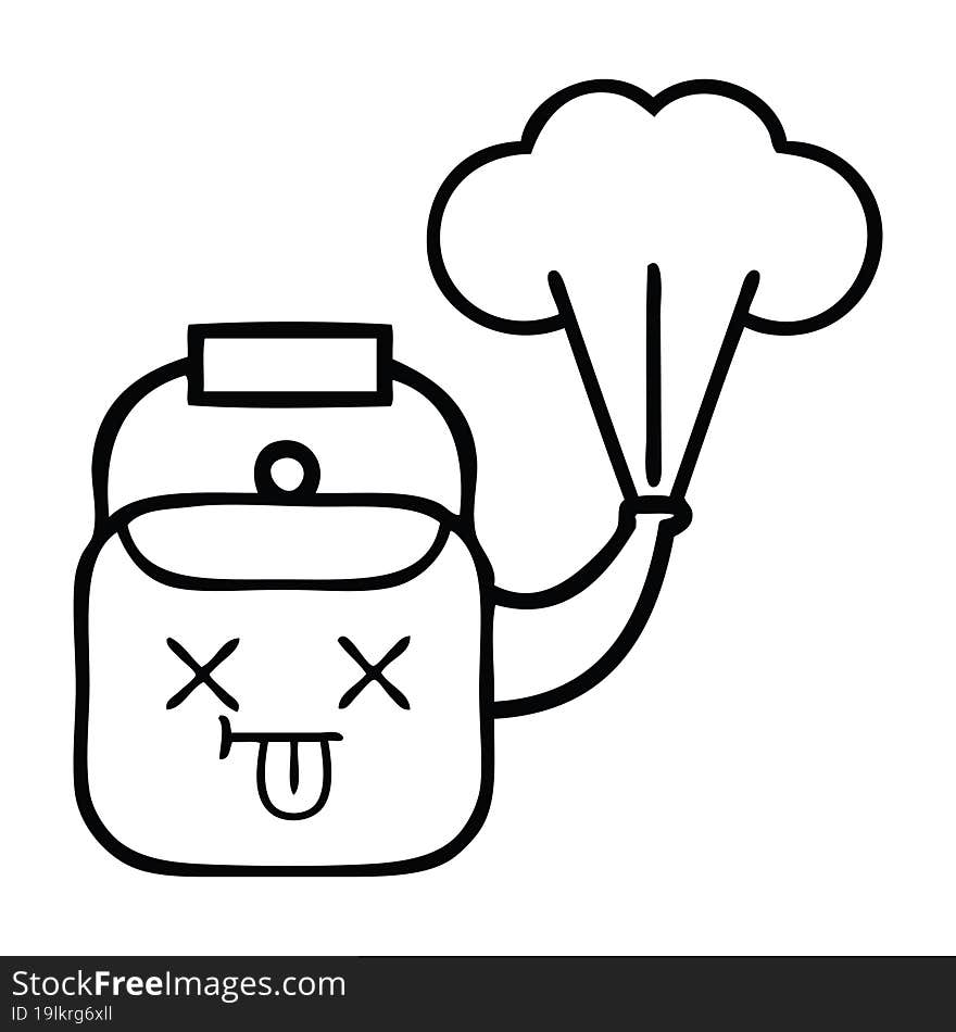 Line Drawing Cartoon Steaming Kettle