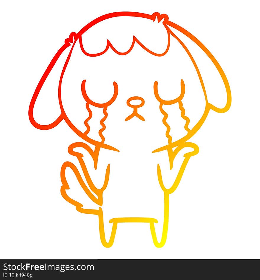 warm gradient line drawing cute cartoon dog crying