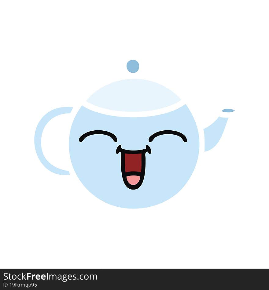 flat color retro cartoon happy teapot