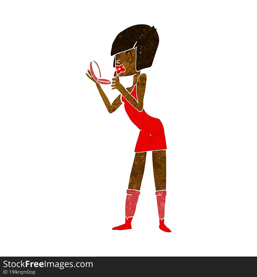 Cartoon Woman Applying Lipstick