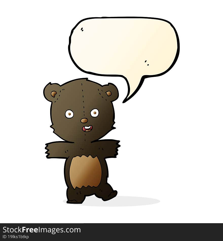 cartoon cute black bear cub with speech bubble