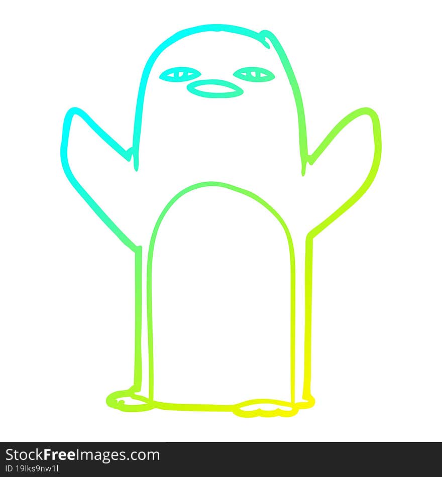 cold gradient line drawing of a cartoon penguin