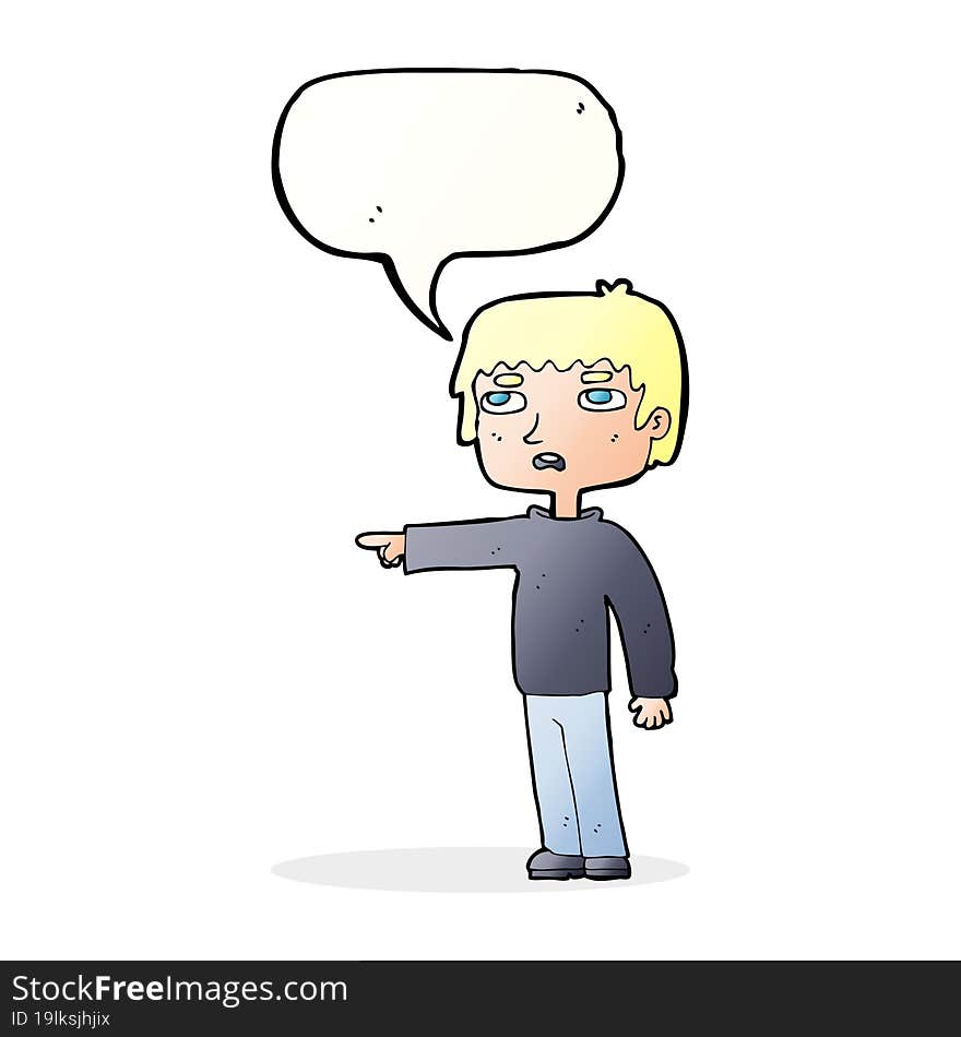 Cartoon Boy Pointing With Speech Bubble