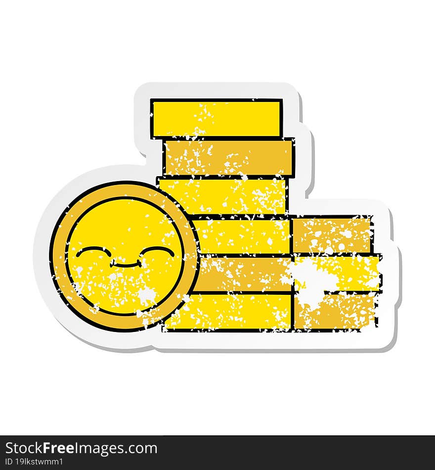 distressed sticker of a cute cartoon coins