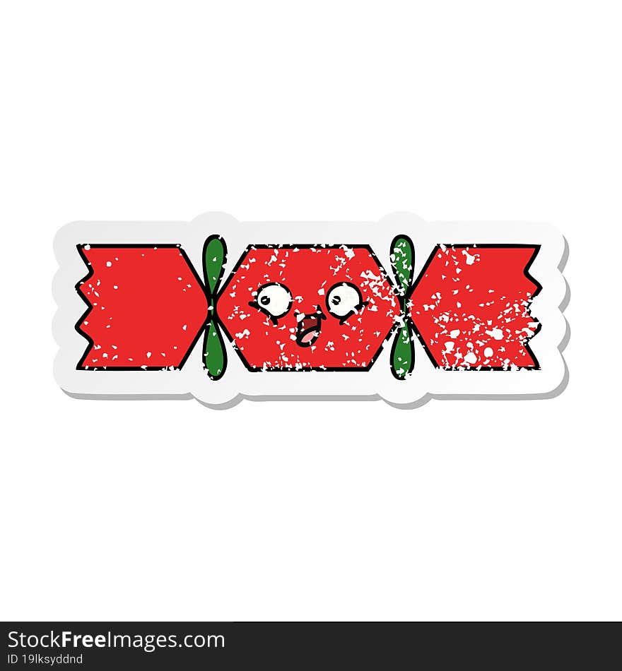 distressed sticker of a cute cartoon christmas cracker