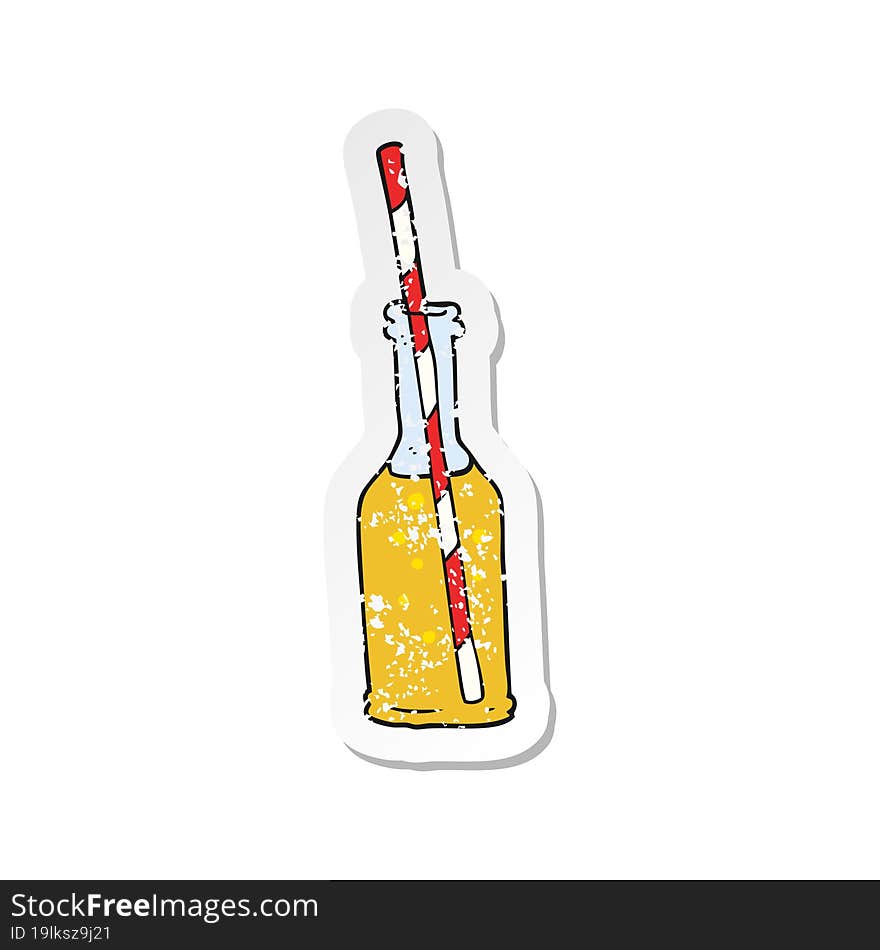 retro distressed sticker of a cartoon soda bottle and straw