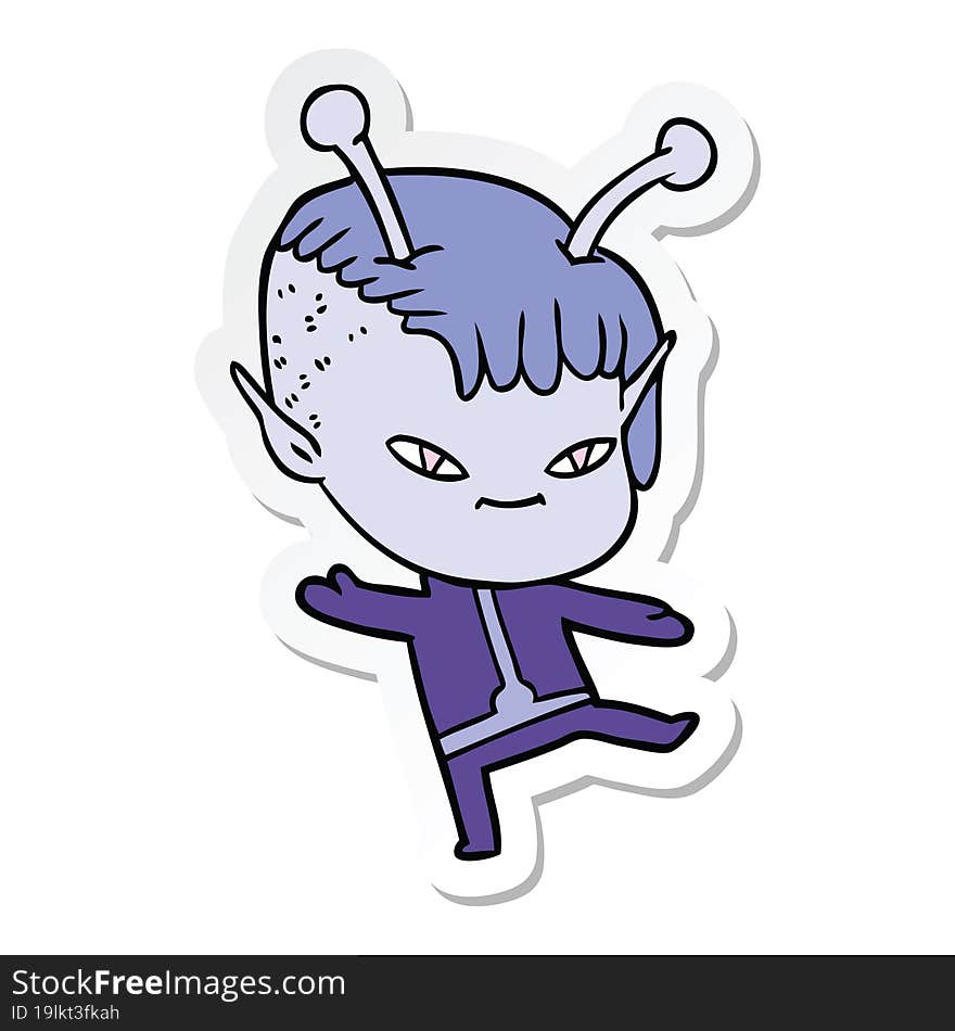 sticker of a cute cartoon alien girl