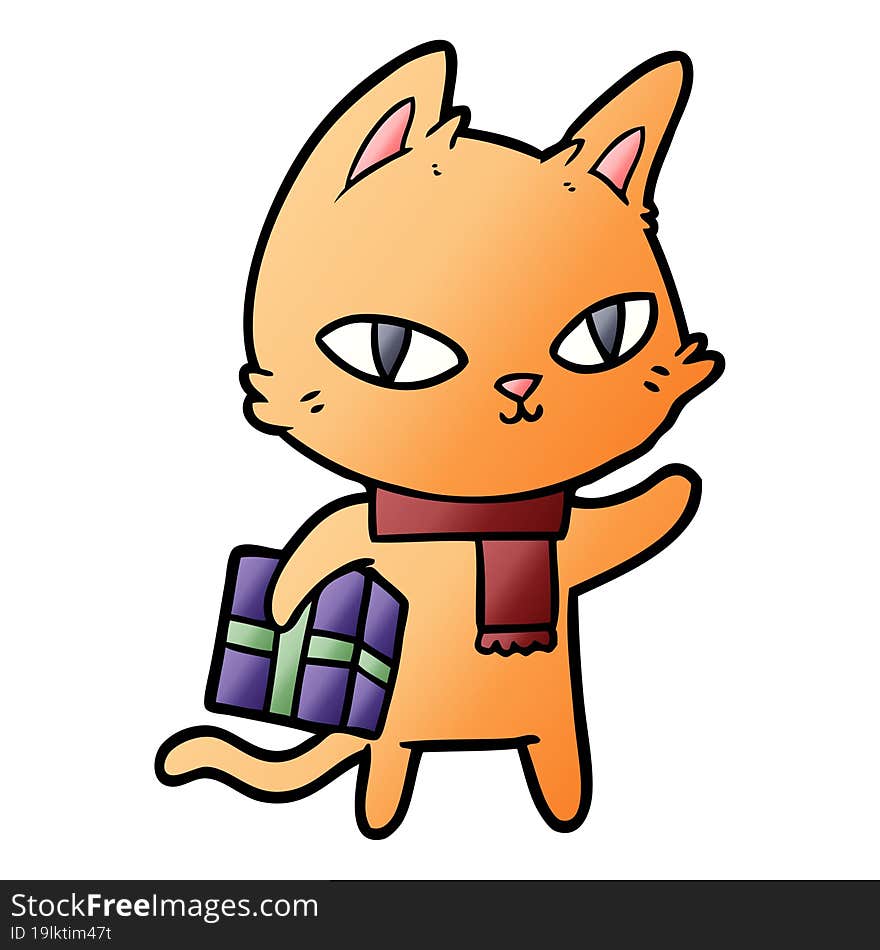 cartoon cat with gift. cartoon cat with gift