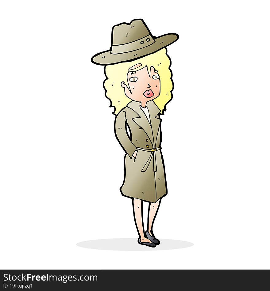 Cartoon Woman Wearing Sensible Hat