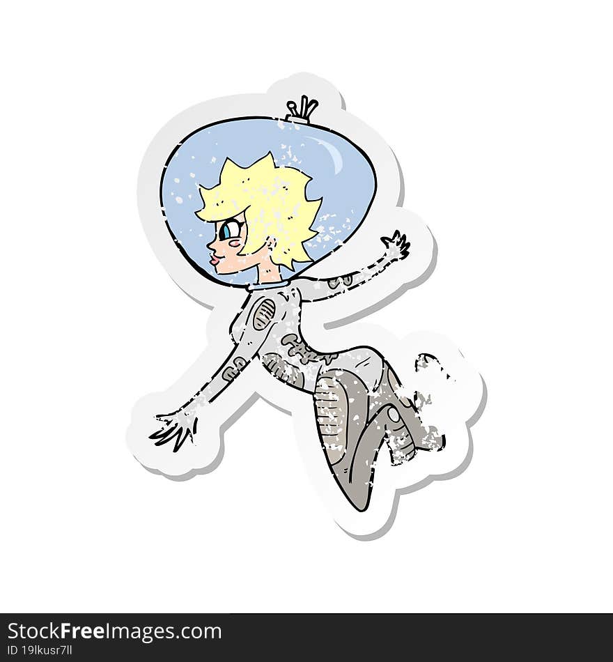 retro distressed sticker of a cartoon space woman