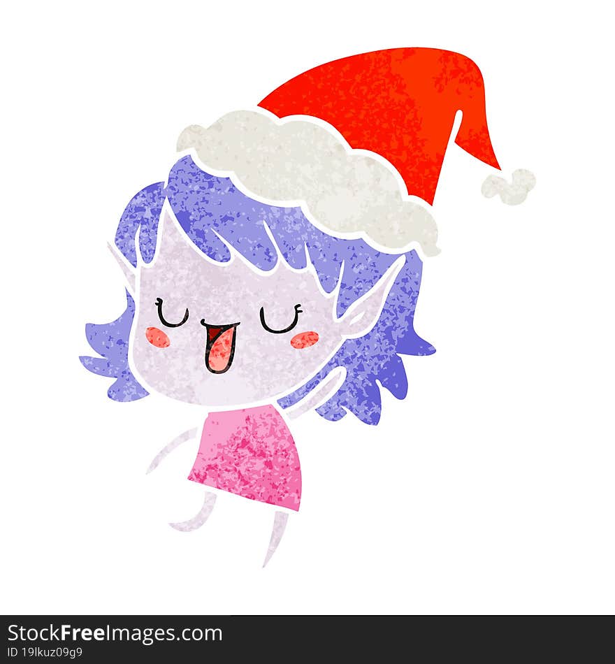 retro cartoon of a elf girl wearing santa hat