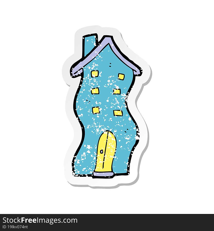 retro distressed sticker of a cartoon house doodle