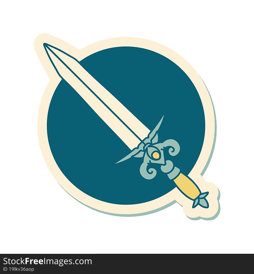 sticker of tattoo in traditional style of a dagger. sticker of tattoo in traditional style of a dagger