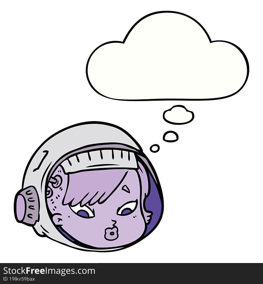 cartoon astronaut face and thought bubble