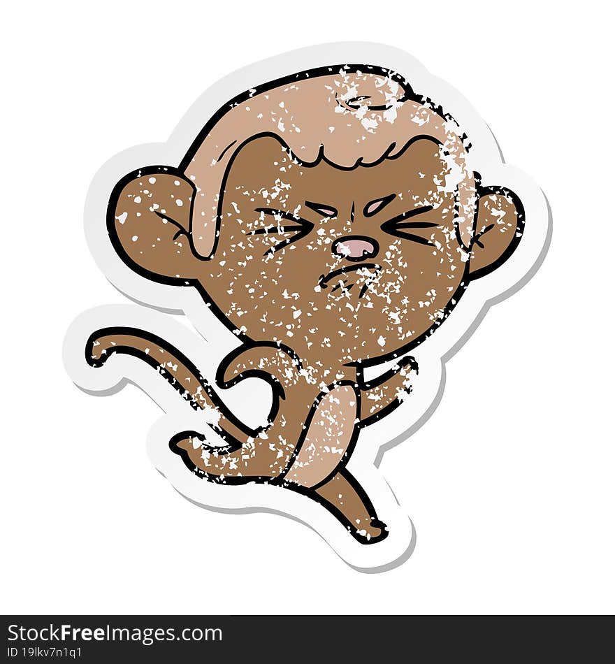 distressed sticker of a cartoon annoyed monkey