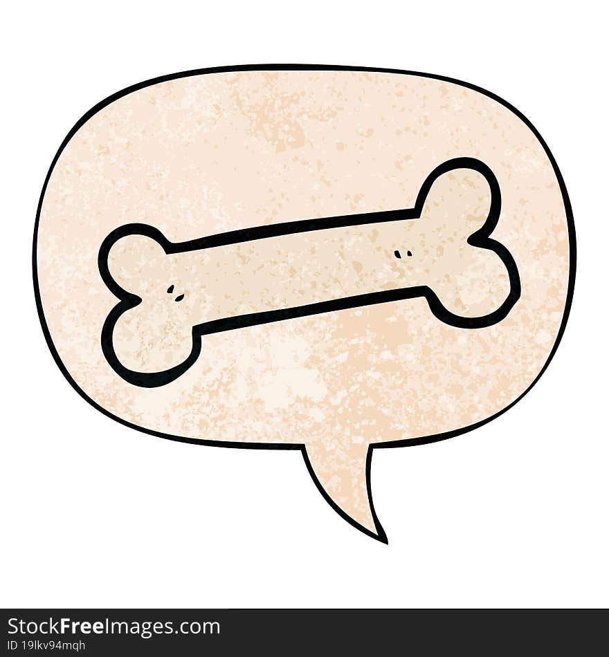 cartoon bone and speech bubble in retro texture style