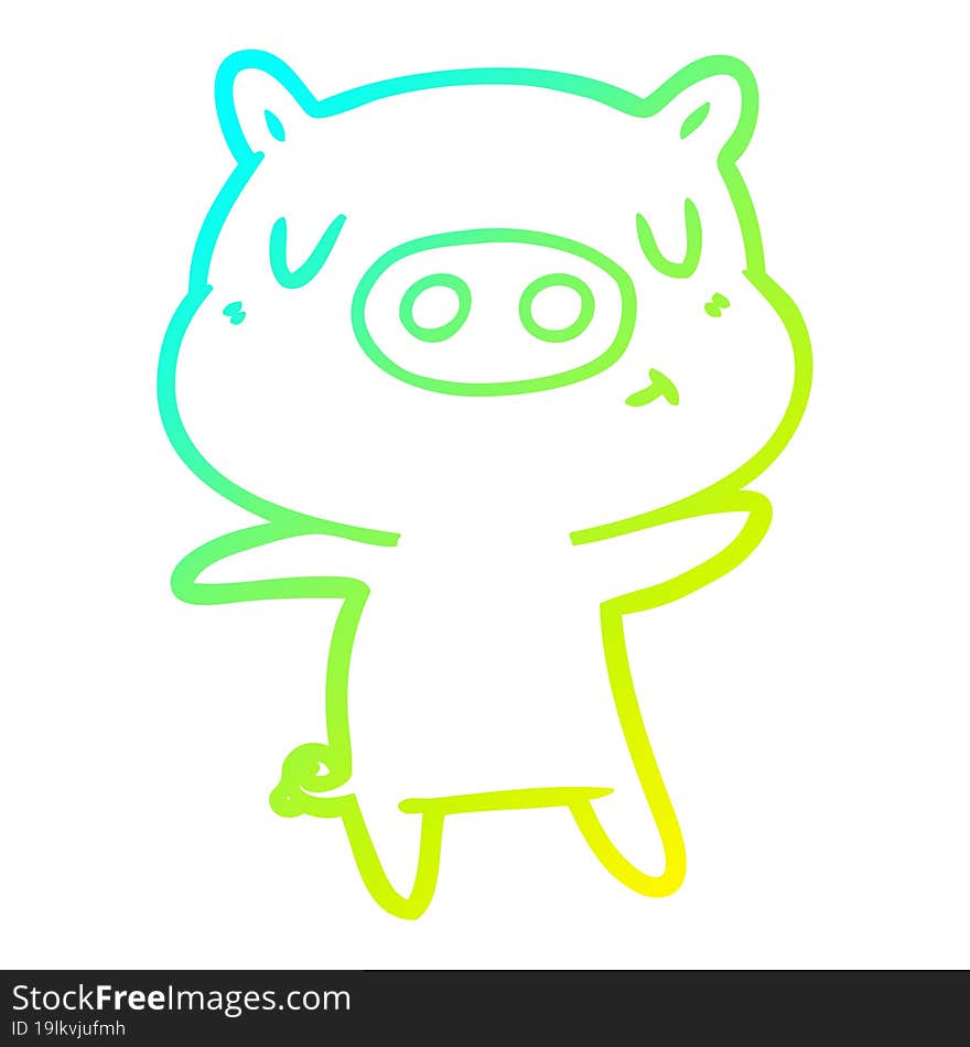 Cold Gradient Line Drawing Cartoon Content Pig