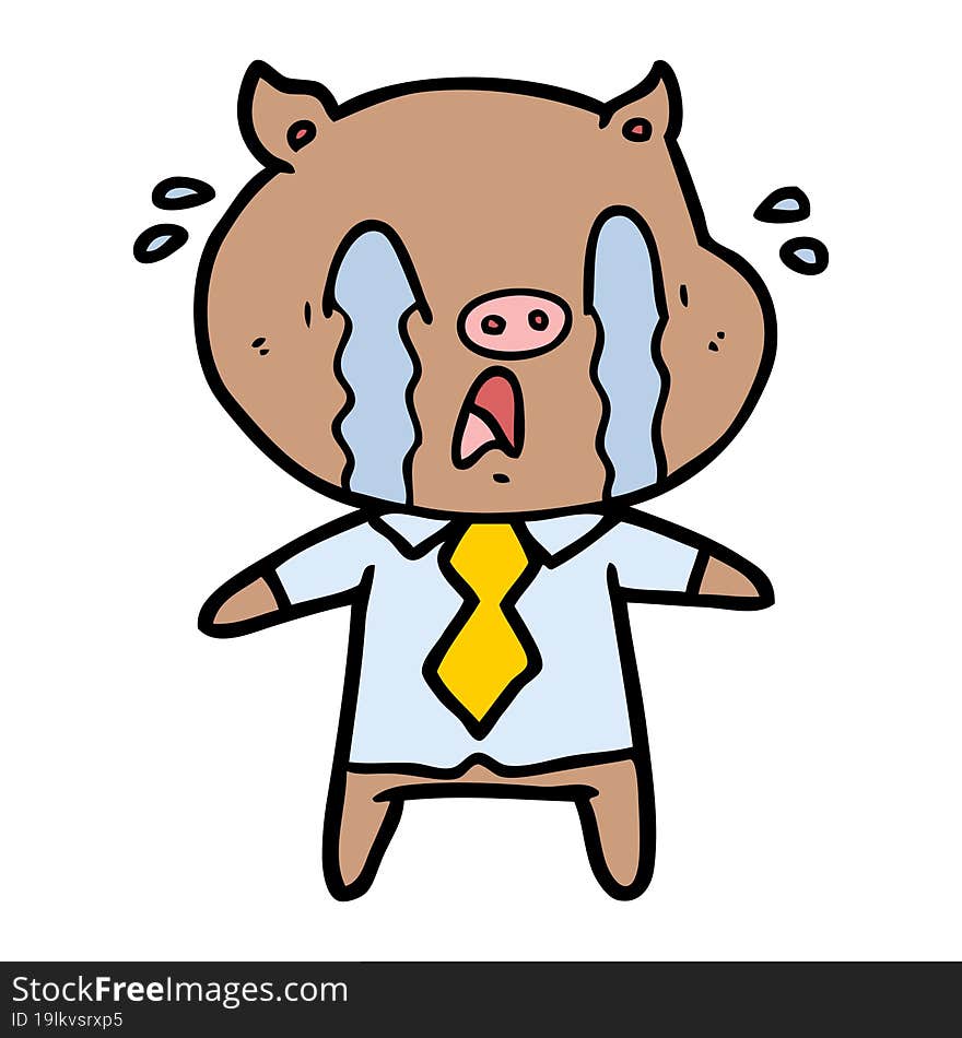 crying pig cartoon wearing human clothes. crying pig cartoon wearing human clothes