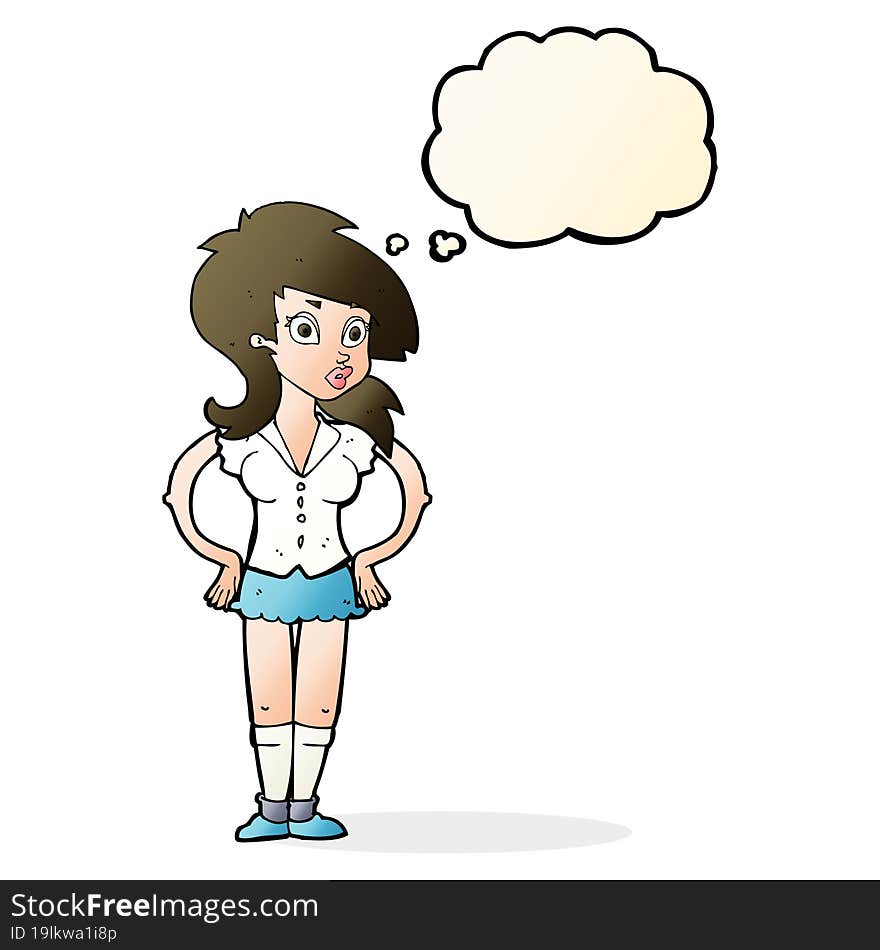 cartoon pretty woman with thought bubble