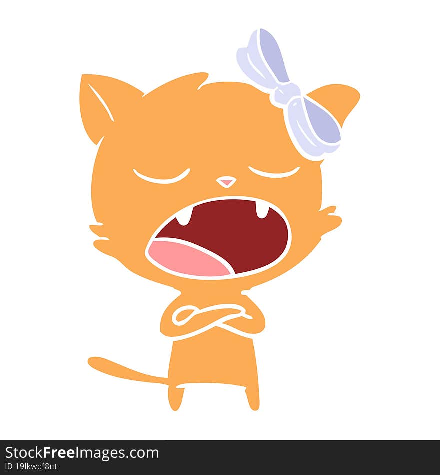 flat color style cartoon yawning cat