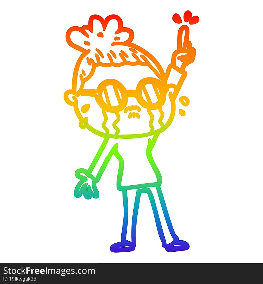 rainbow gradient line drawing cartoon crying woman wearing spectacles