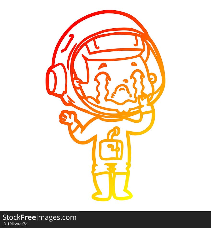 warm gradient line drawing cartoon crying astronaut