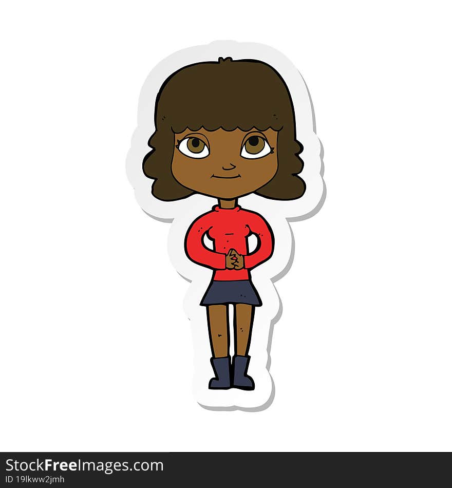 sticker of a cartoon happy woman