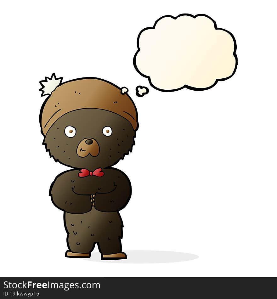 cartoon little black bear with thought bubble