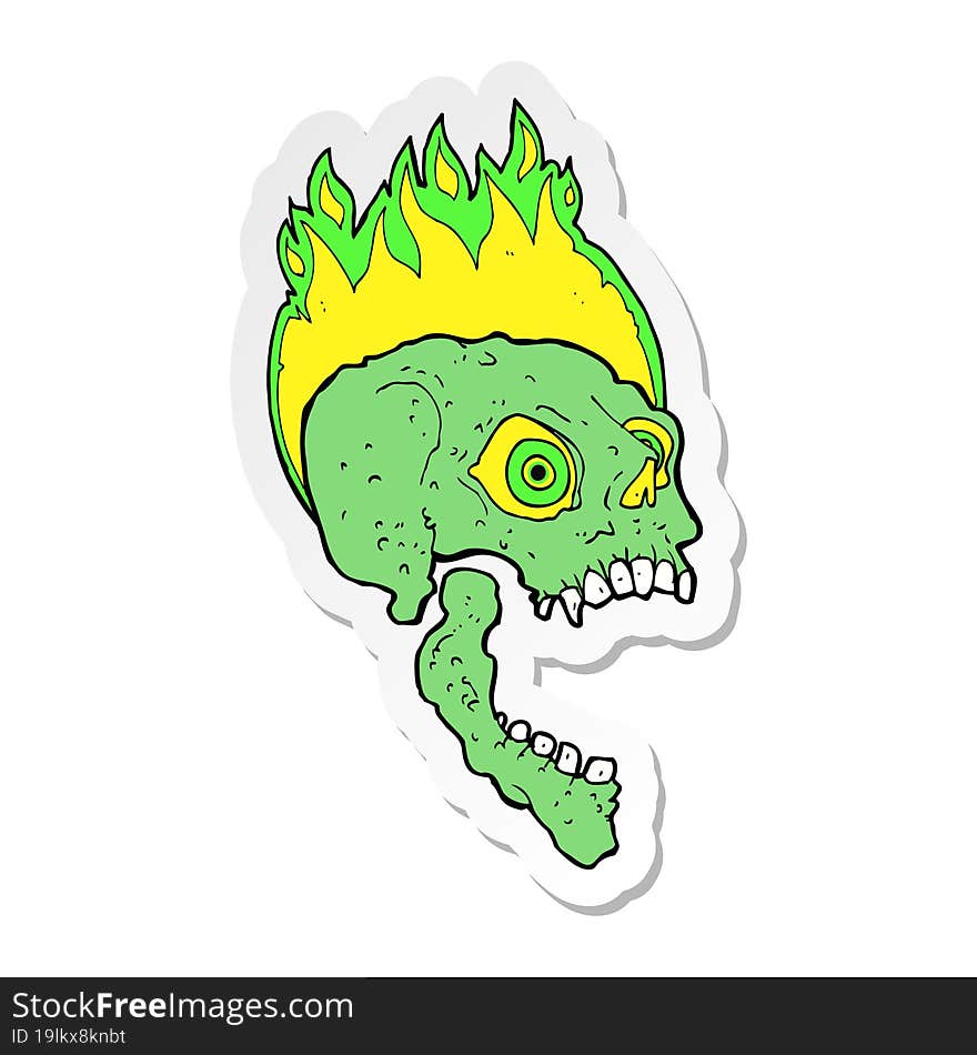 sticker of a cartoon scary skull