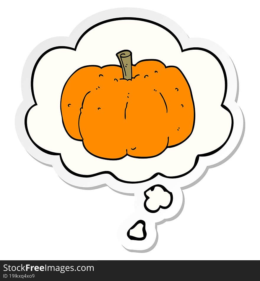 cartoon pumpkin with thought bubble as a printed sticker