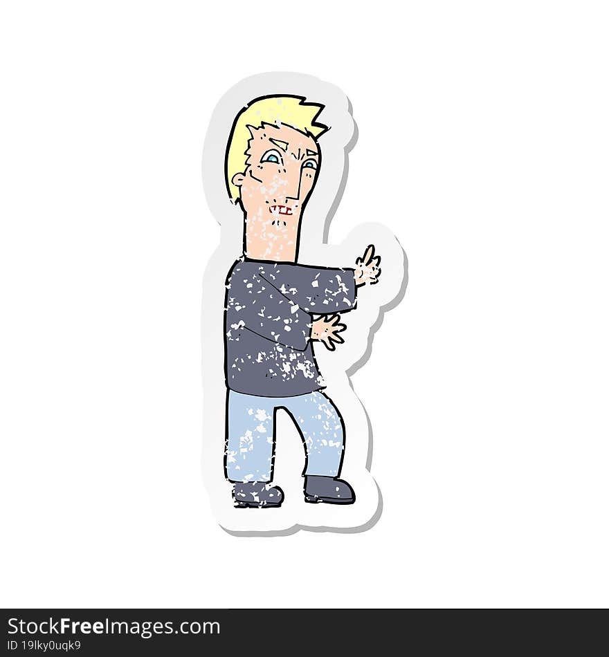 retro distressed sticker of a cartoon angry man