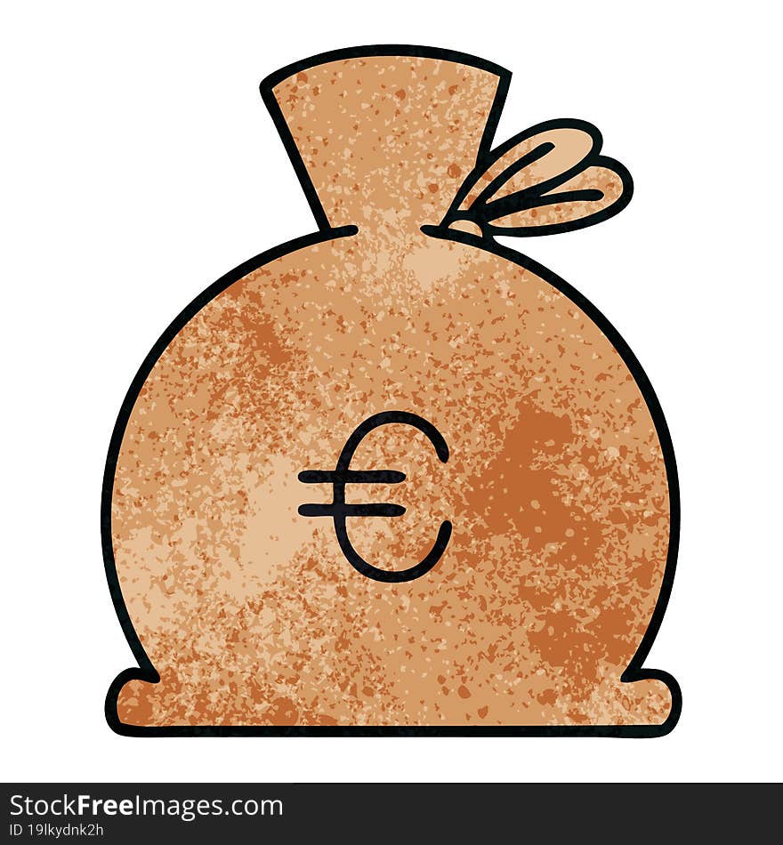 retro grunge texture cartoon of a bag of money