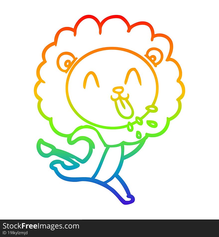 rainbow gradient line drawing of a happy cartoon lion