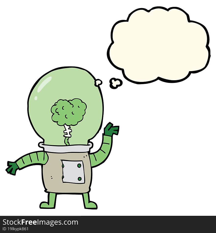 cartoon robot cyborg with thought bubble