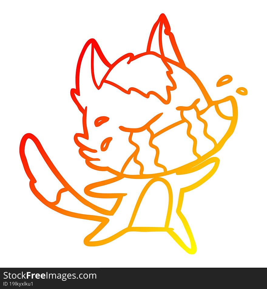 warm gradient line drawing cartoon crying wolf