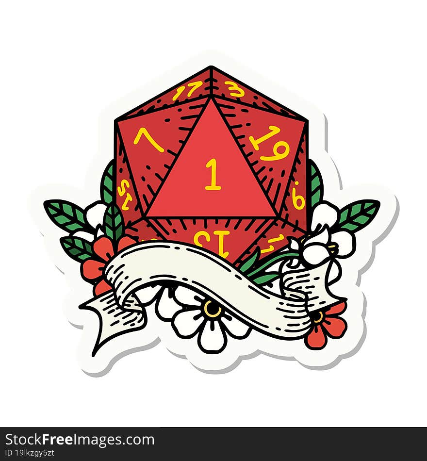 natural one d20 dice roll sticker