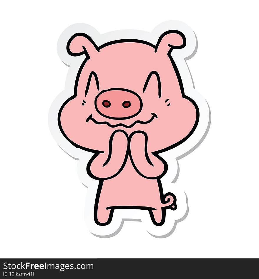 sticker of a nervous cartoon pig