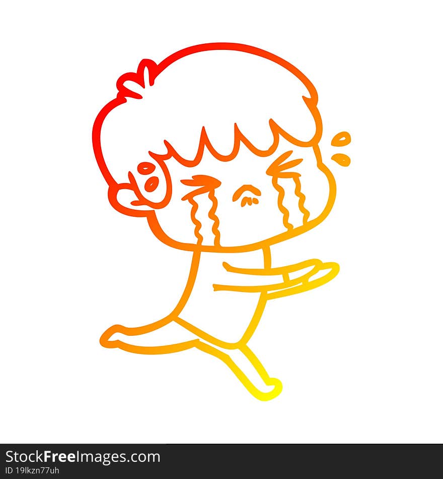 Warm Gradient Line Drawing Cartoon Boy Crying