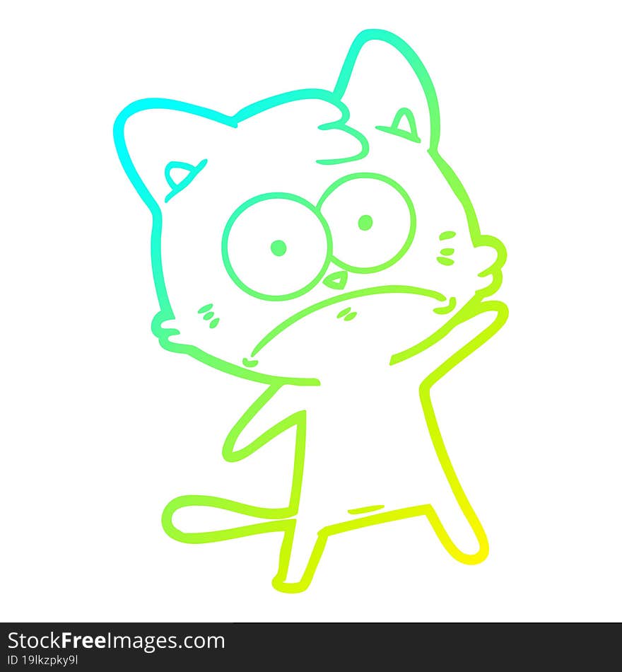 Cold Gradient Line Drawing Cartoon Nervous Cat