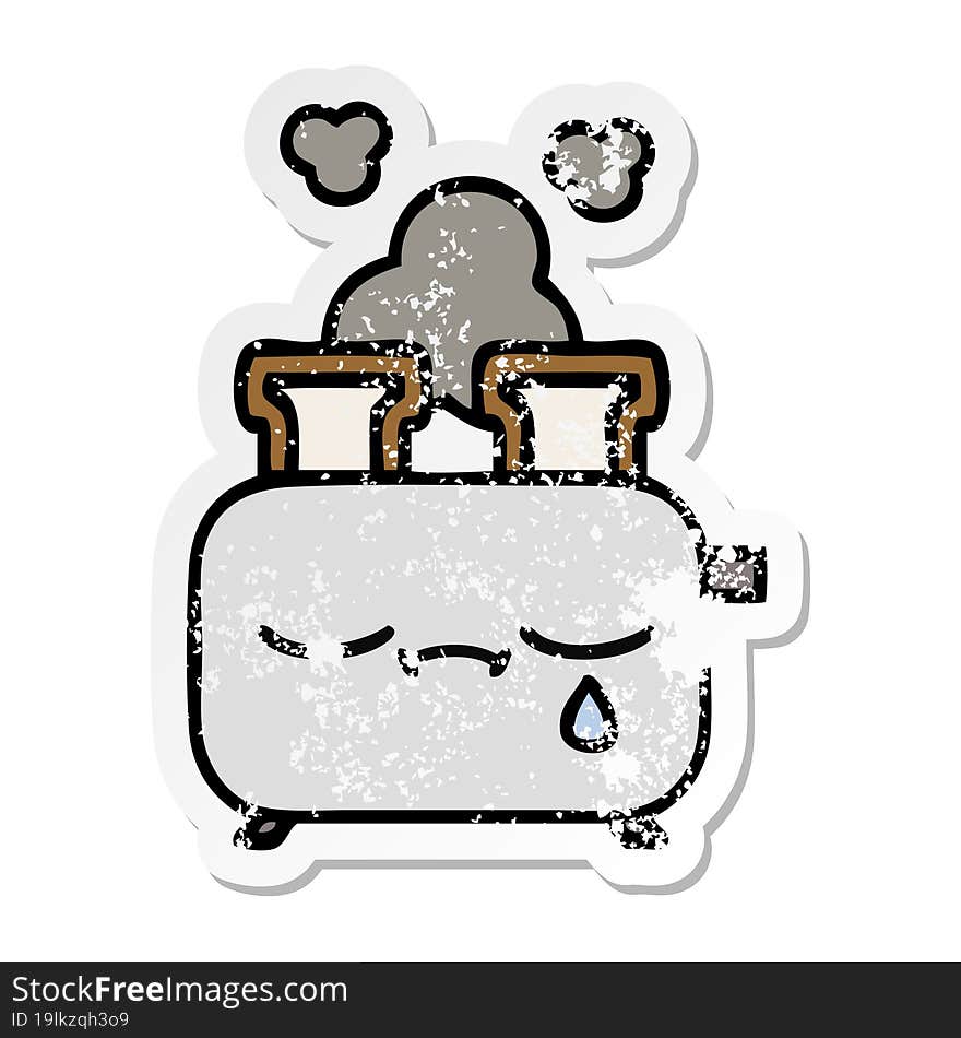 distressed sticker of a cute cartoon of a toaster